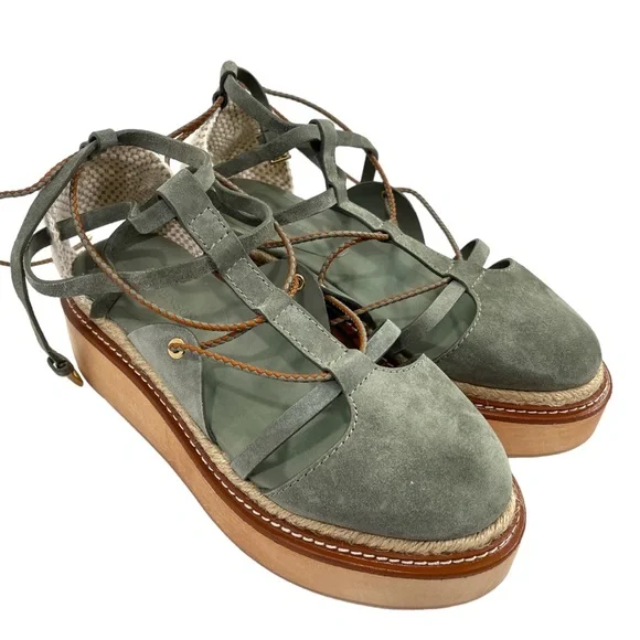 Ulla Johnson Olive Suede Lace-Up Platform Sandals - Picture 8 of 10